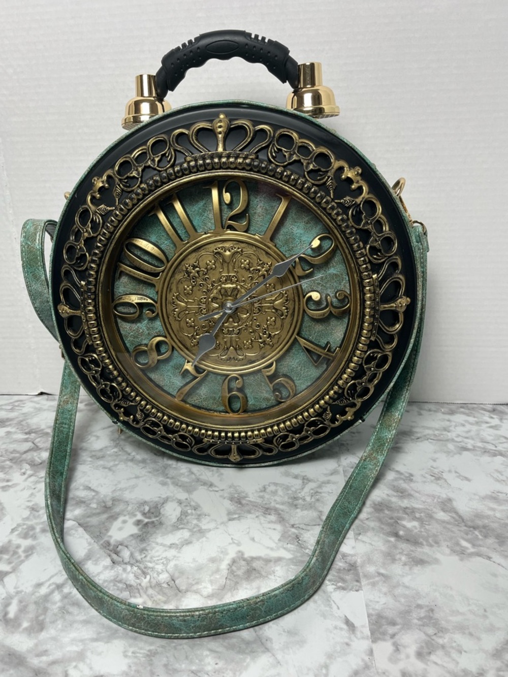 Vintage-Inspired Green Clock Face Crossbody Bag